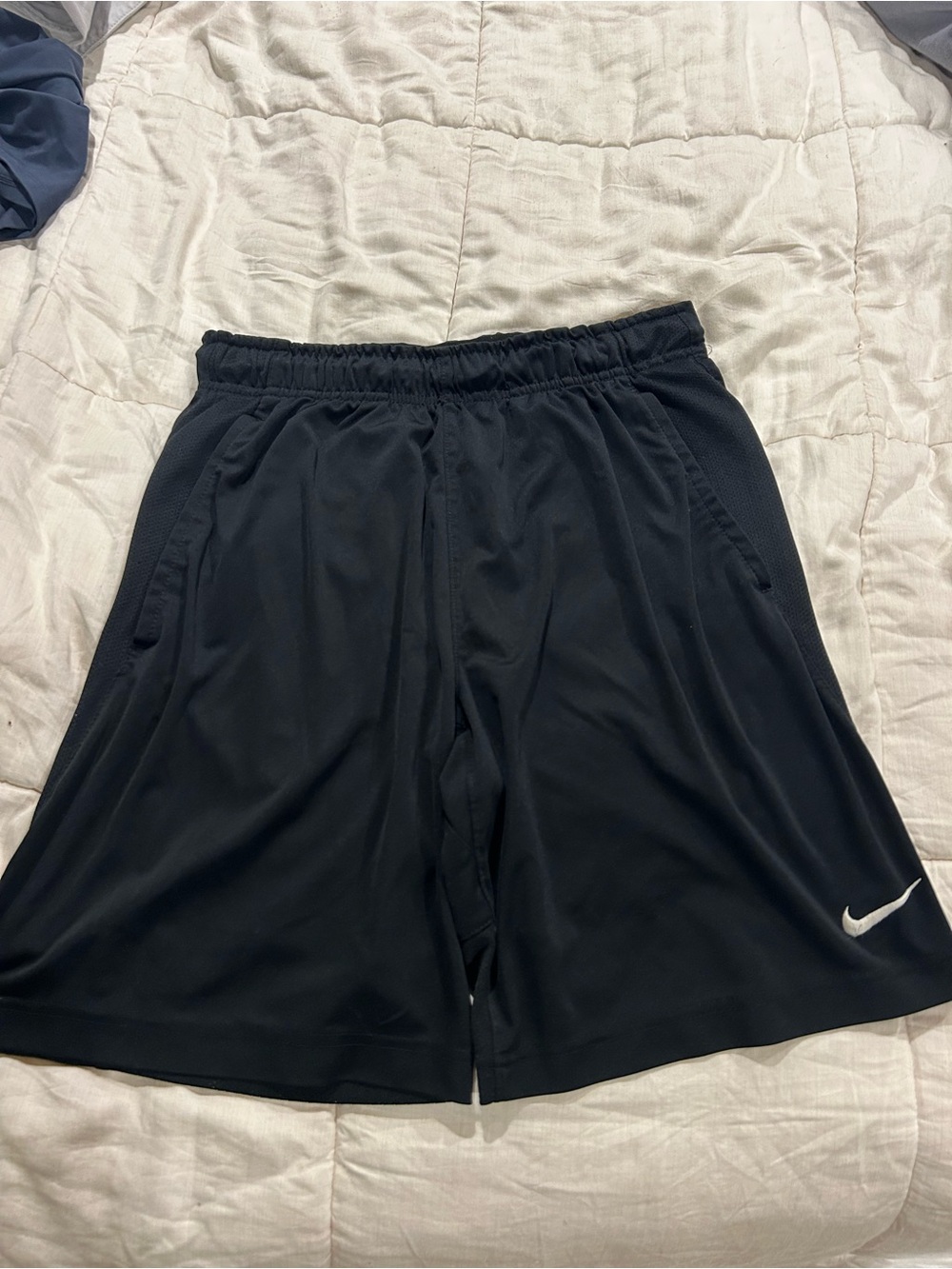 Nike Black Athletic Men's Shorts with White Swoosh